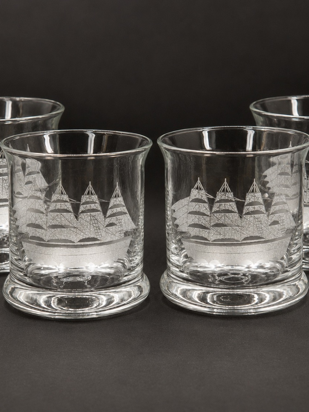 Toscany Clipper Tall Ship Etched Old Fashioned Glasses 4 | Romanian Crystal